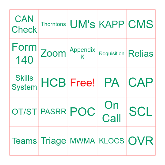DSD Bingo Card