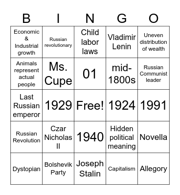 Soviet Russia BINGO Card