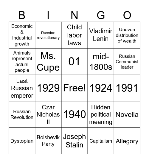 Soviet Russia BINGO Card