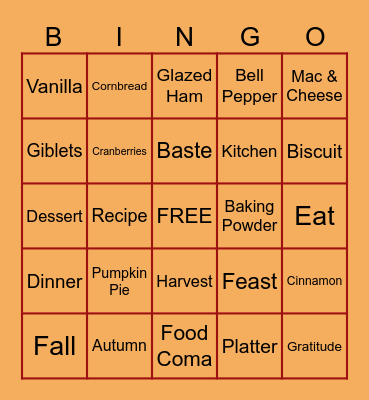 Thanksgiving Edition Bingo Card