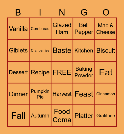 Thanksgiving Edition Bingo Card