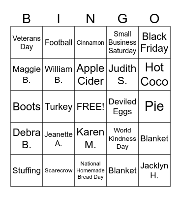 NOVEMBER BIRTHDAY BINGO Card