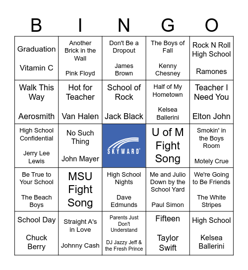 School of Rock Bingo Card