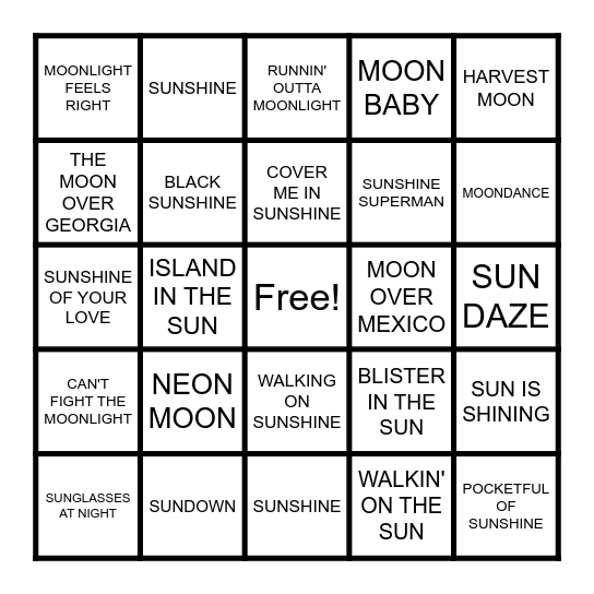 SUNSHINE - MOONLIGHT Bingo Card