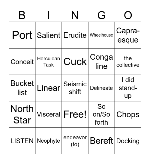 Steve's Oft-Used and Not Always Correct Words Bingo Card