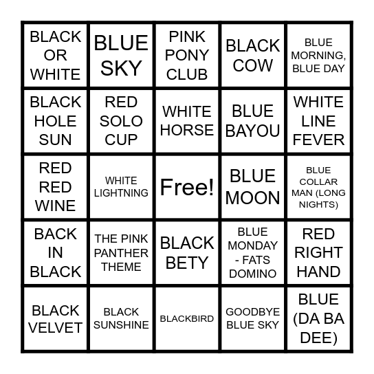 COLORS PT.2 Bingo Card