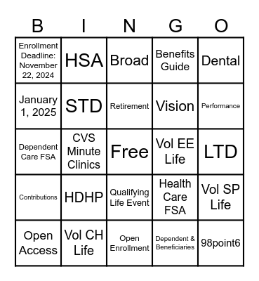2025 CPR Open Enrollment Bingo Card