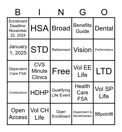 2025 CPR Open Enrollment Bingo Card