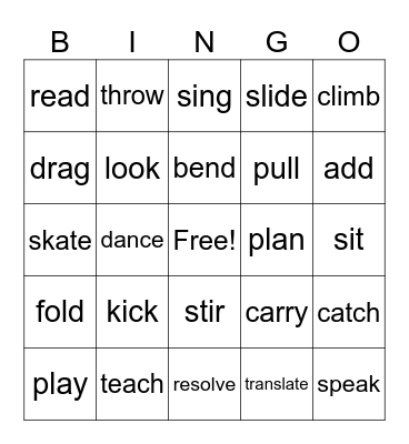 VERBS Bingo Card