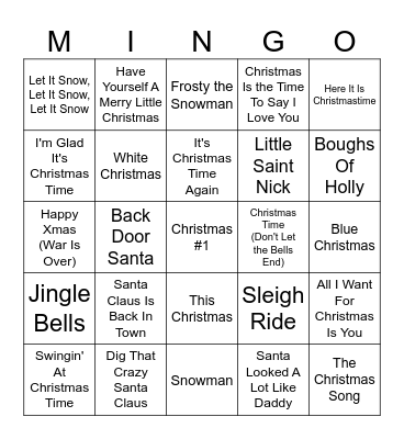 Christmas #1 Bingo Card