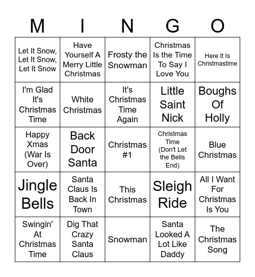 Christmas #1 Bingo Card