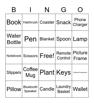 Around the House Bingo Card