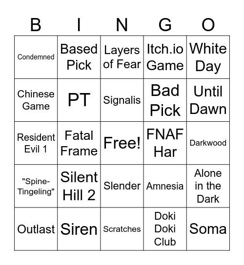 IGN Horror Game List Bingo Card