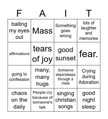 Fall Retreat Bingo Card