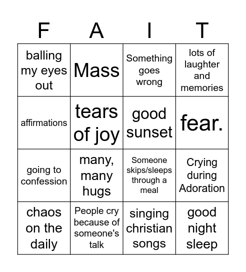 Fall Retreat Bingo Card