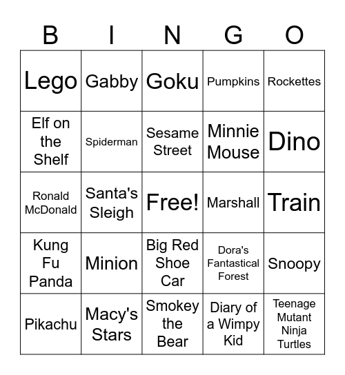Parade Bingo Card