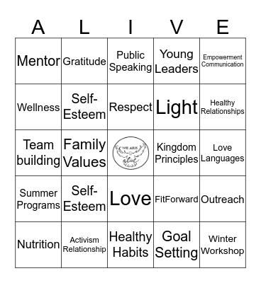 We Are A.L.I.V.E Inc. Bingo Card