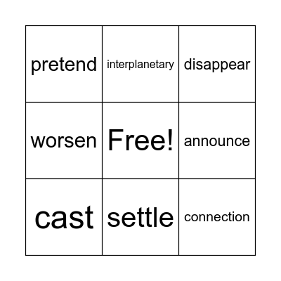 Vocabulary Bingo Card