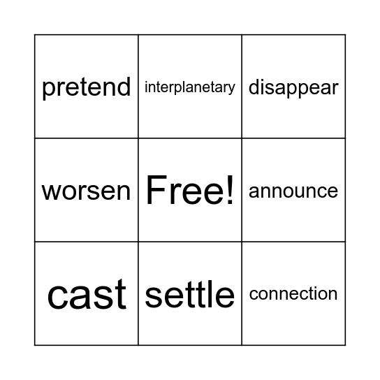 Vocabulary Bingo Card