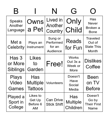 Find Someone Who... Bingo Card