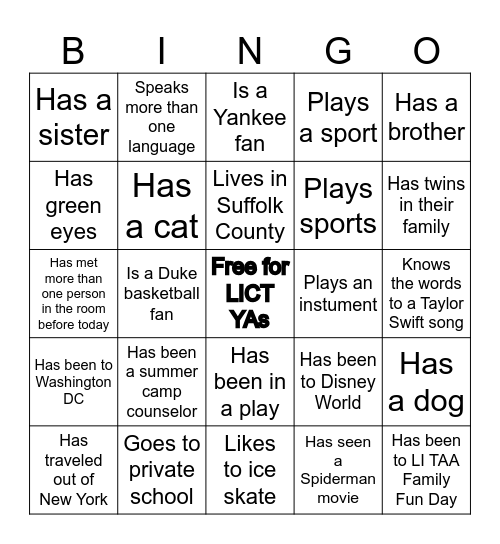 LICT YA Bingo Card