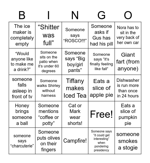 W/P/F Thanksgiving Bingo! Bingo Card