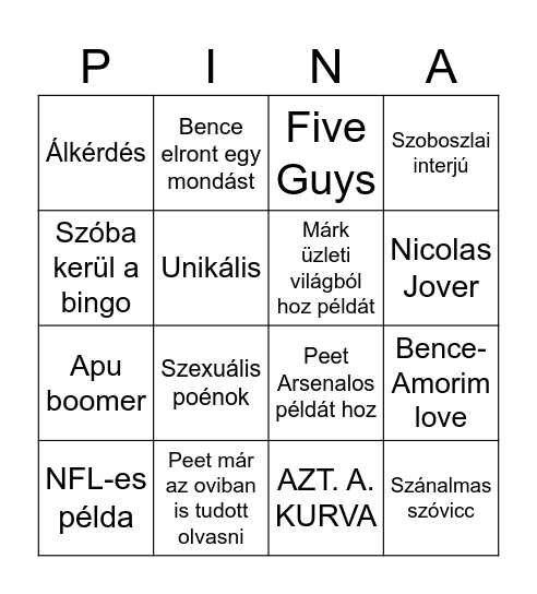 Leak közönségtalálkozó Bingo Card