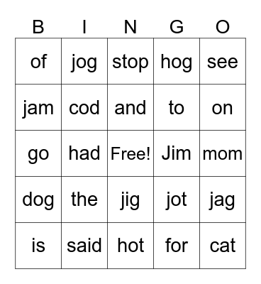 c-j Bingo Card
