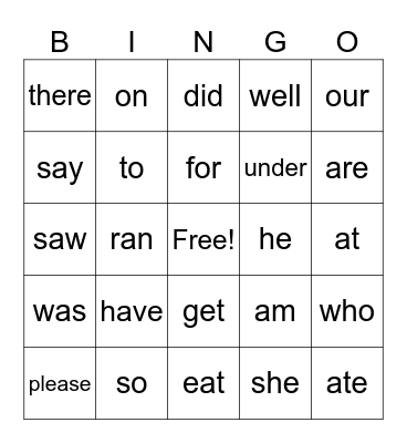 Ms. Peacock's Sight Words Bingo Card
