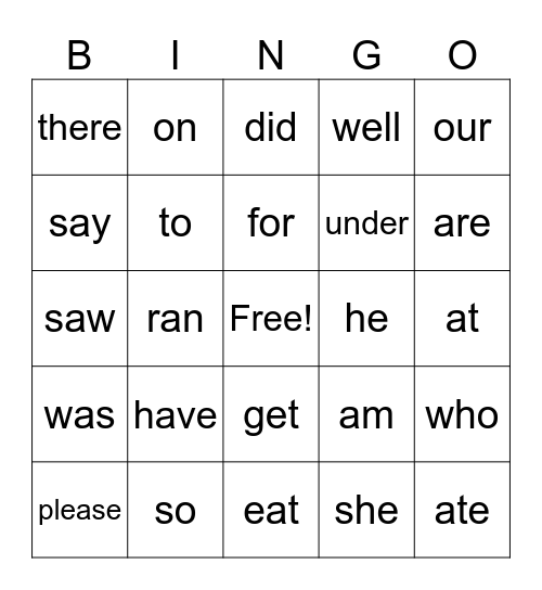 Ms. Peacock's Sight Words Bingo Card