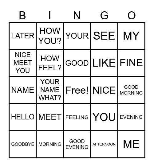 Meet & Greet Bingo Card