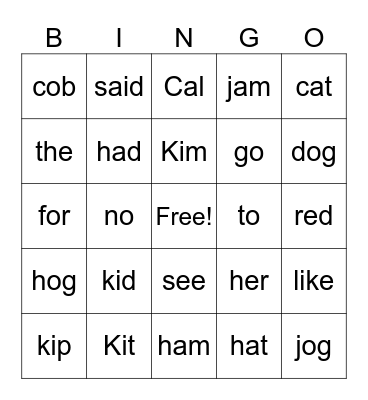 c-k and red words Bingo Card