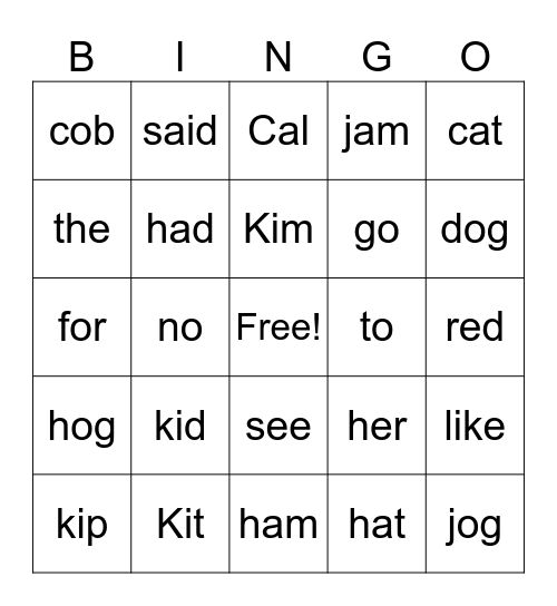c-k and red words Bingo Card