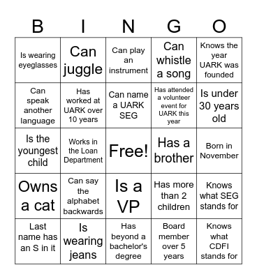 UARK Bingo Card