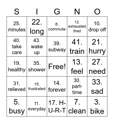 Mango ASL Lesson 3 Bingo Card