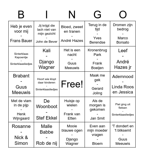 Meezingers Bingo Card