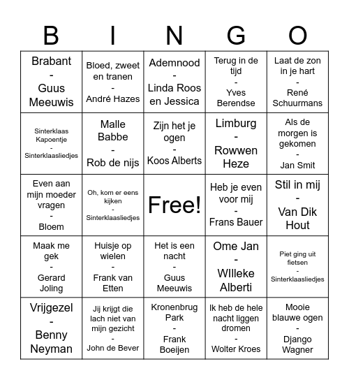 Meezingers Bingo Card