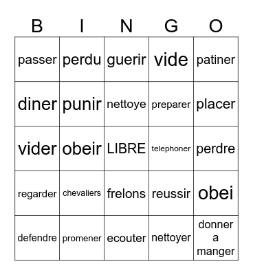 pc verbs Bingo Card