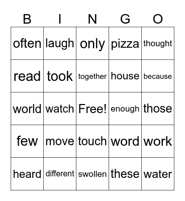 Red Words Bingo Card