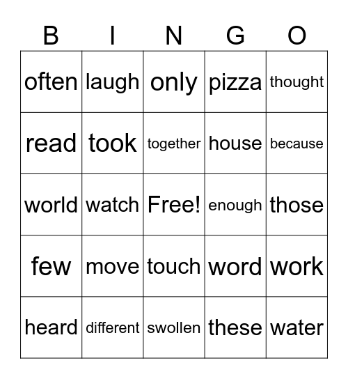 Red Words Bingo Card