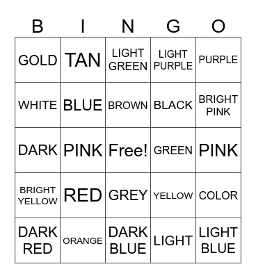 COLORS Bingo Card