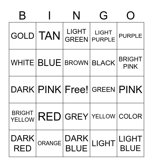 COLORS Bingo Card