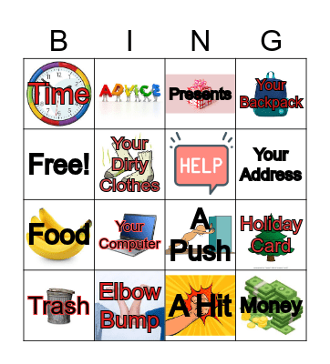 Give Giving A Try Bingo Card