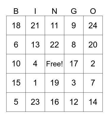 Simple Algebra BINGO Card