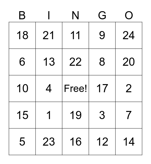 Simple Algebra BINGO Card