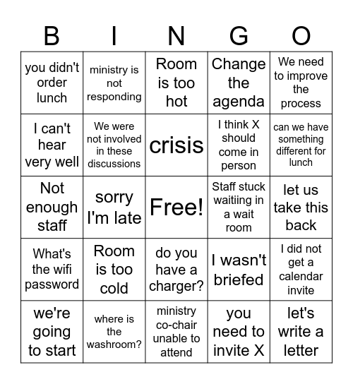 PSC Bingo Card