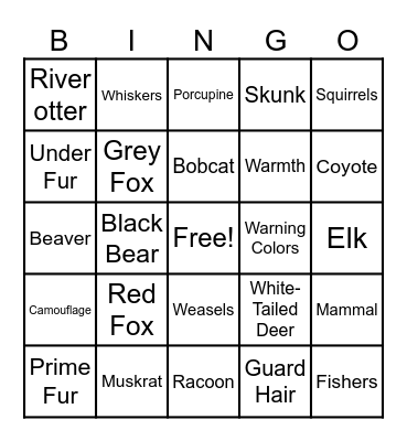 PA Mammal Bingo Card