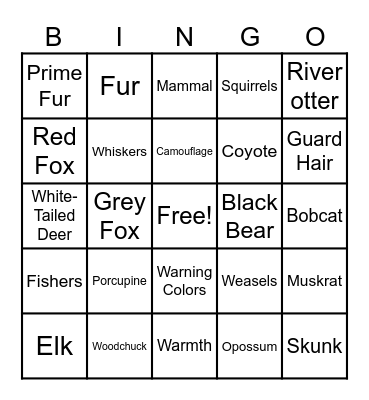 PA Mammal Bingo Card