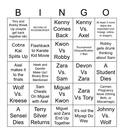 Ed Cobra Kai S6 p.2 Bingo Card