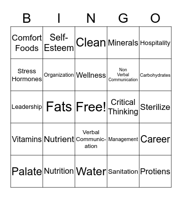 Foods and Nutrition Bingo Card